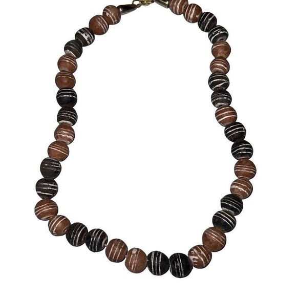 Heavy Black, Brown & Cream Antique Venetian Rattlesnake Trade Beads - Picture 2 of 6